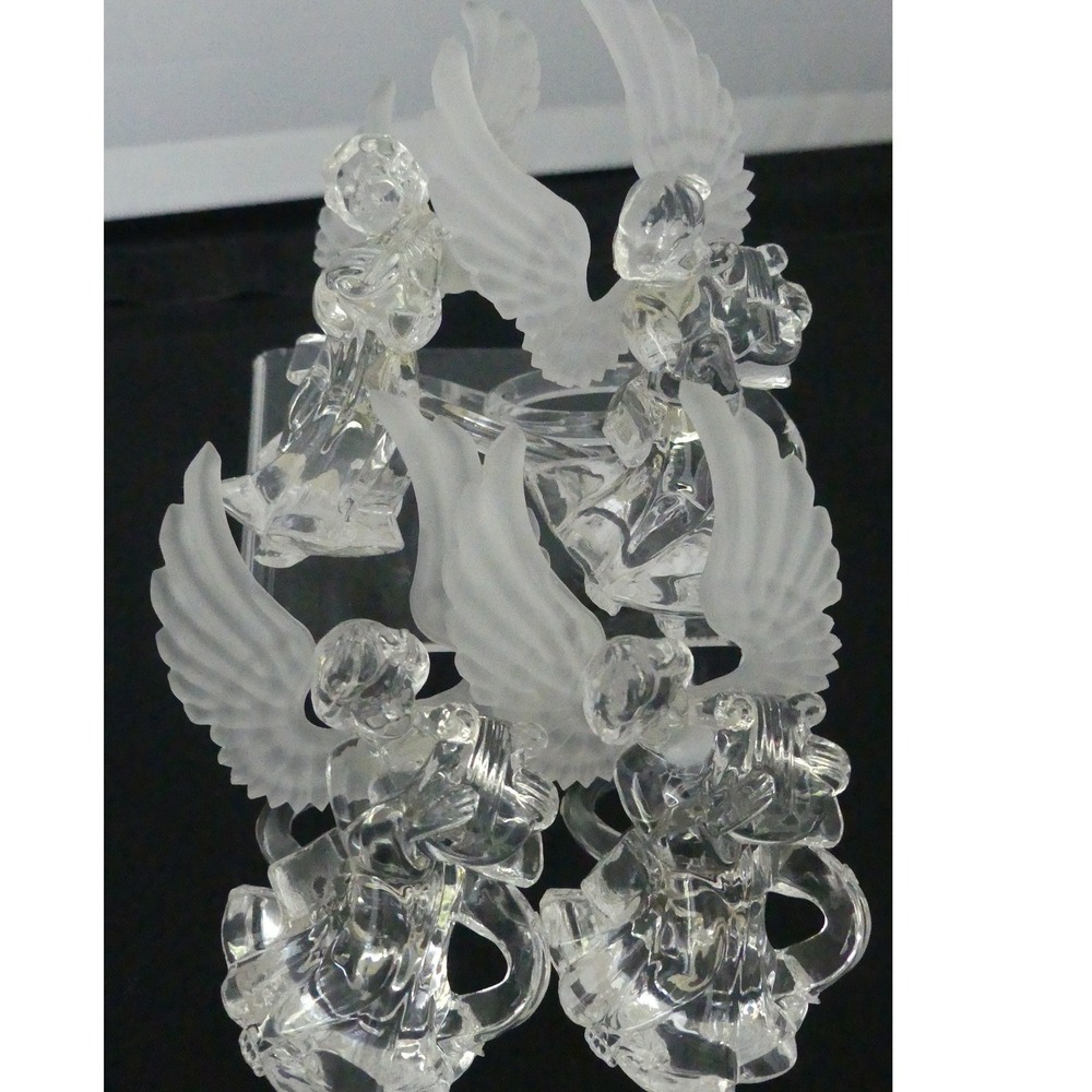 Set of 4 Vintage Clear Acrylic Angel Napkin Rings Frosted Wings Musical Cherubs - Picture 2 of 7